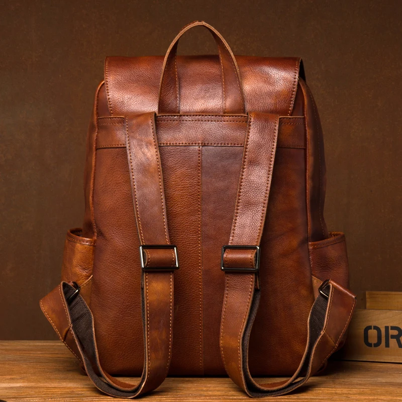 Retro trend handmade leather backpack men's business leisure leather backpack large-capacity travel bag computer bag
