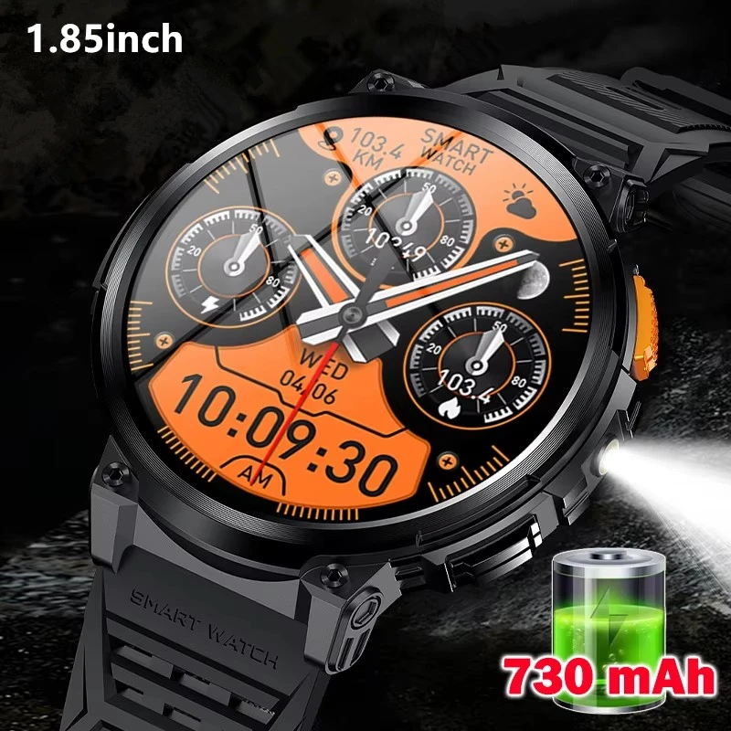 Smart Watch Fitness Tracker Bracelet 1.85&rdquo; HD Screen LED Flashlight Smart Watch Men 730mAh Large Battery BT Call Man Bracelet Waterproof Fitness Men's Smartwatch