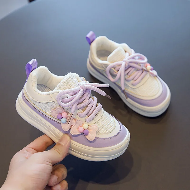 New Girls Sneakers Stars Cute Versatile Lace-up Kids Fashion Casual Sport Shoes Children Unique Breatheable Solid Color PU 2023