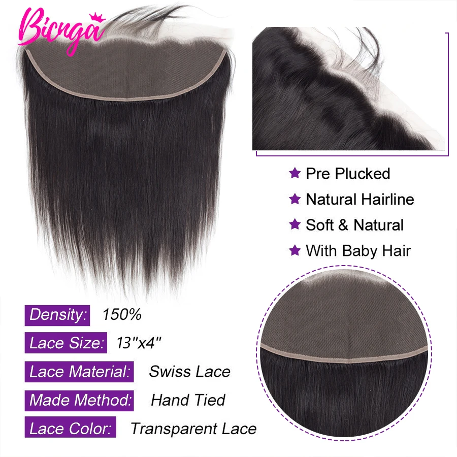 4x4/5x5 Human Hair Closure Lace Frontal 13x4 Transparent Lace Brazilian Straight Closure Lace Frontal Human Hair Natural Human Hair For Women Pre-Plucked With Baby Hair Closure Lace Frontal 3 Day Delivery