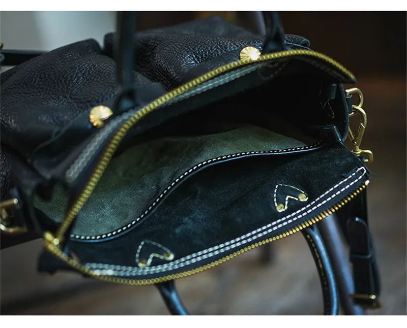 Vintage fashion designer first leather men black handbag outdoor work weekend organizer genuine cowhide shoulder messenger bag