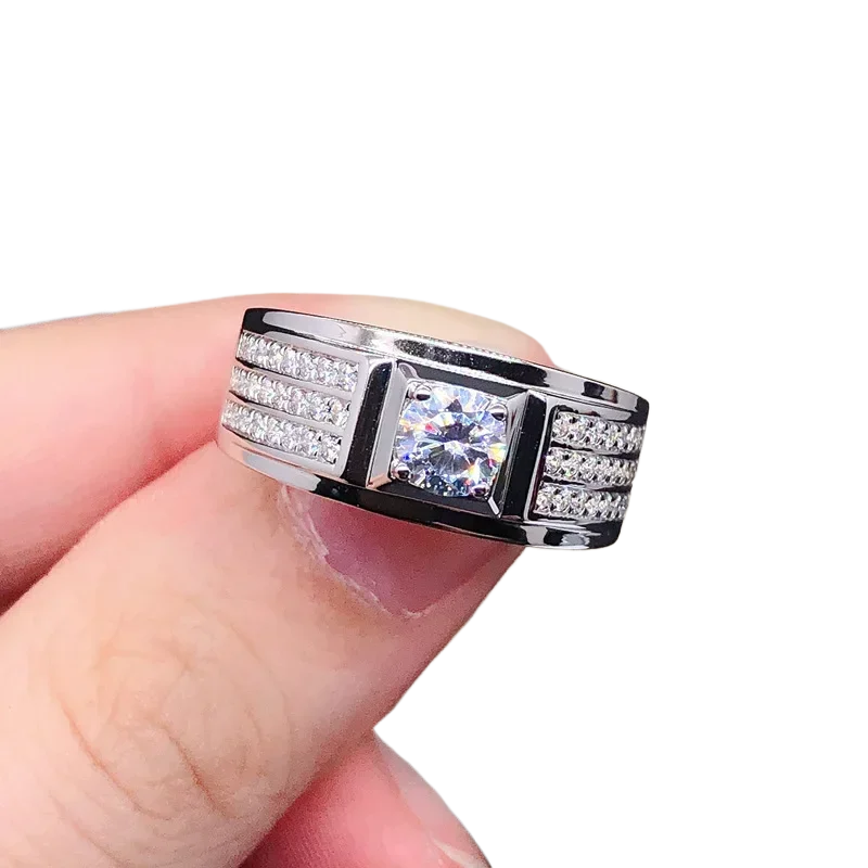 

Luxury Men's Ring Moissan Diamond Ring Gift for Boyfriend Solid 14K White Gold AU585 Platinum PT950
