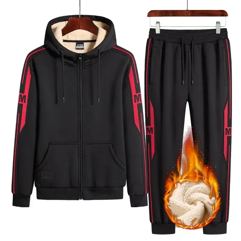 Plus Size 9xl Winter Men Sweat Suits Fleece Sportwear Suit Zipper Jacket+pants Warm Sports Sets Oversized Thick Hoodie Tracksuit 3