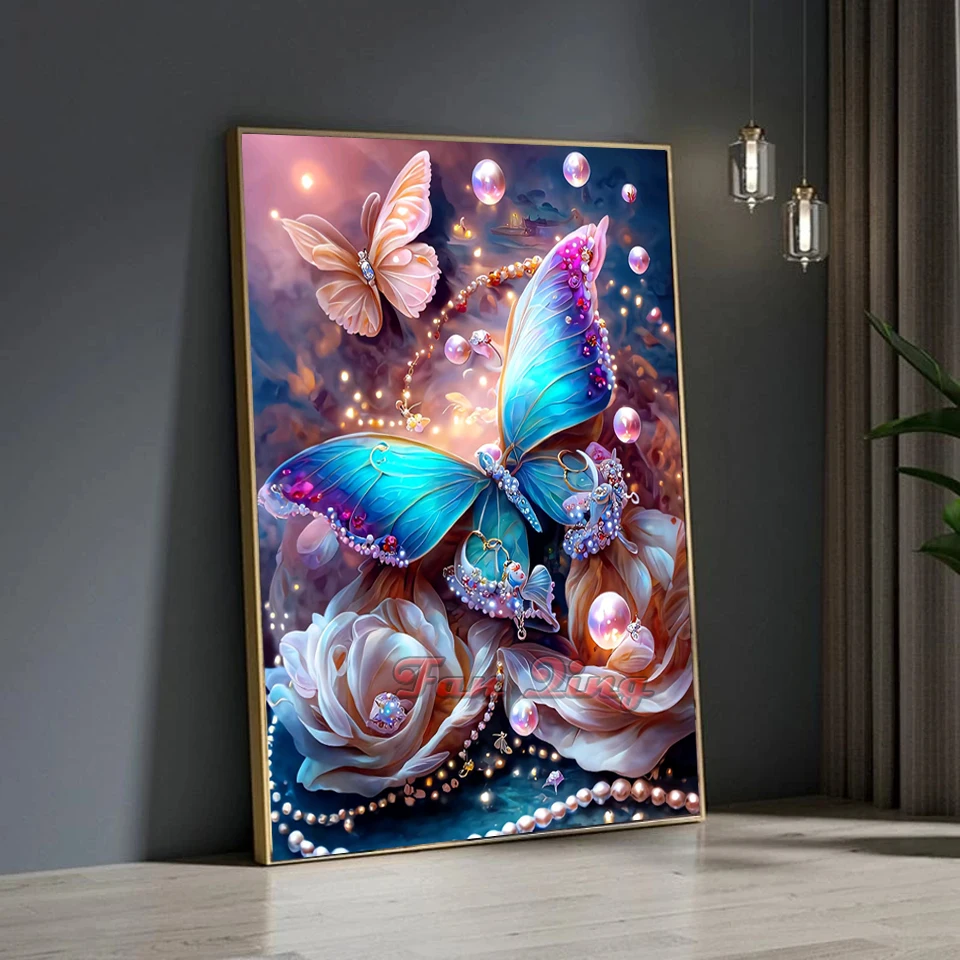 Diy 5D Diamond Painting Pink Butterfly Fairy Tale Forest Tree