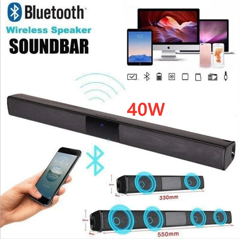 Soundbar Tv 40W Cablato E Wireless Bluetooth Home Surround Soundbar Per Pc Theater Tv Speaker Con Colonna Centrale Musicale Radio Fm