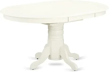 Avon Dining Room Table - an Oval kitchen Table Top with Butterfly Leaf & Pedestal Base, 42x60 Inch, Linen White