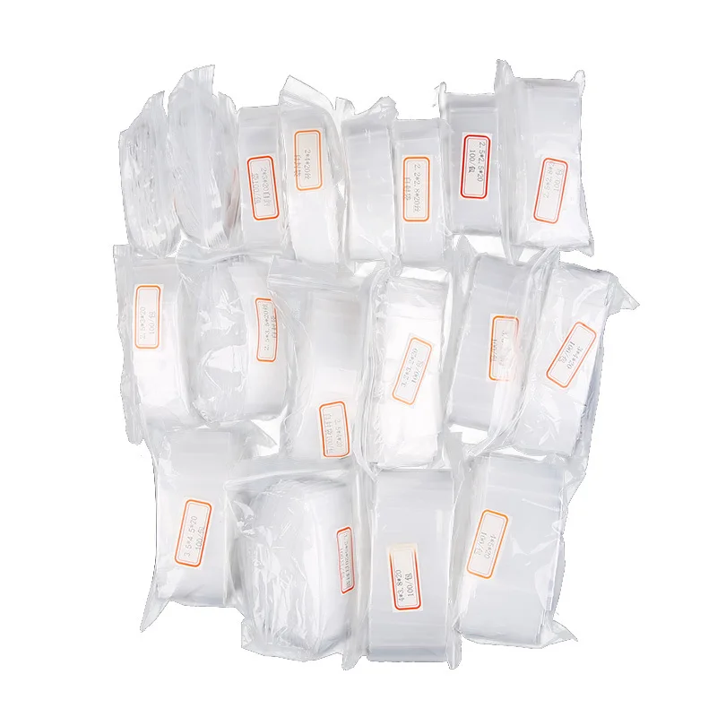 100pcs 명확한 플라스틱 미니 지 플락 가방 투명 보석 크리스탈 포장 파우치 재사용 가능한 지퍼 잠금 자루 두께 0.2mm