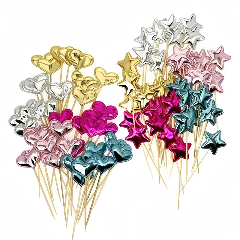 Cake Decoration 50/100PCS Shiny Skin Reflective Heart Five Pointed Star Crown Birthday Dessert Table Baking Wedding Party