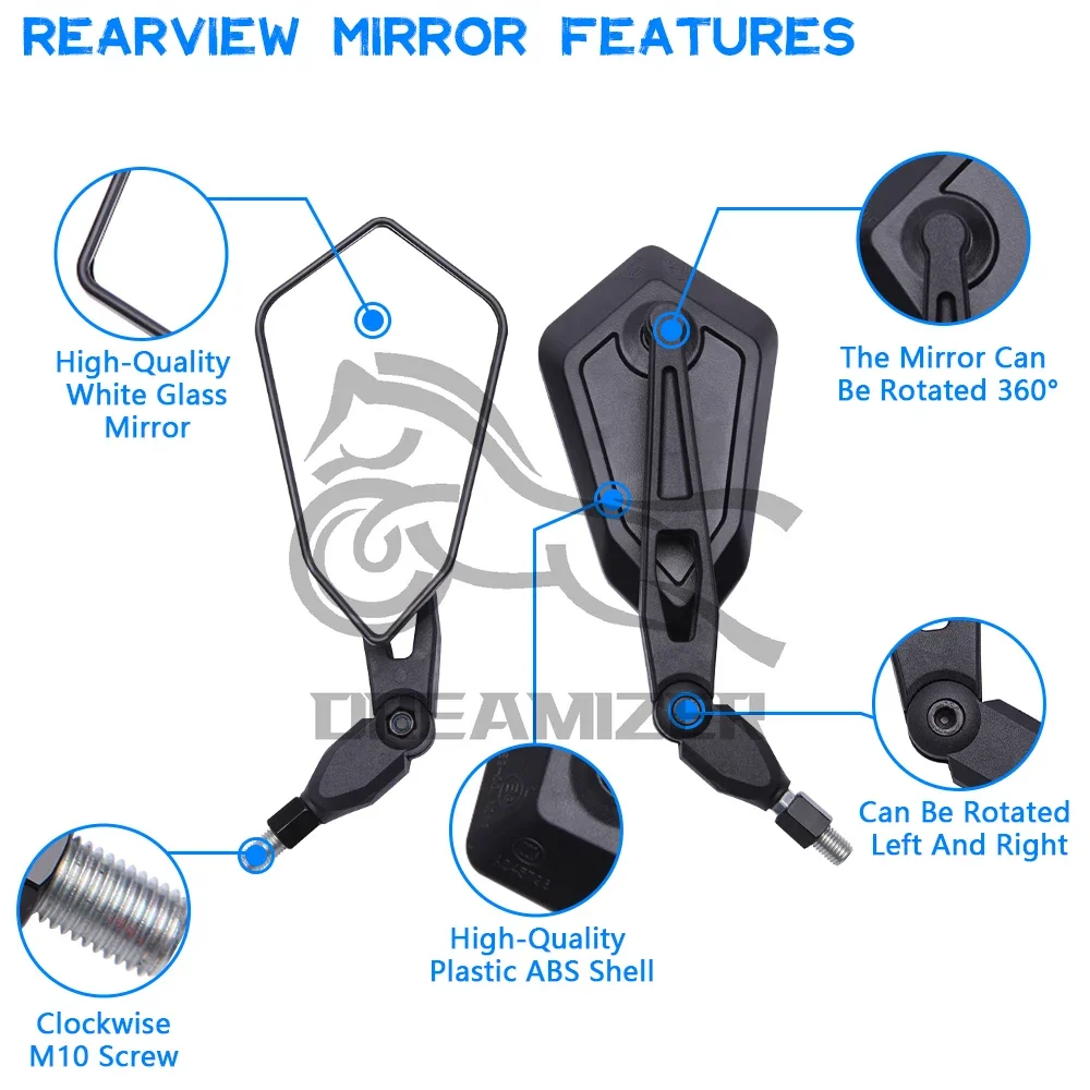 Motorcycle Rearview Mirror for Spiegel Paar Honda Yamaha Kawasaki Maverick Booster M10 Enduro KTM Suzuki