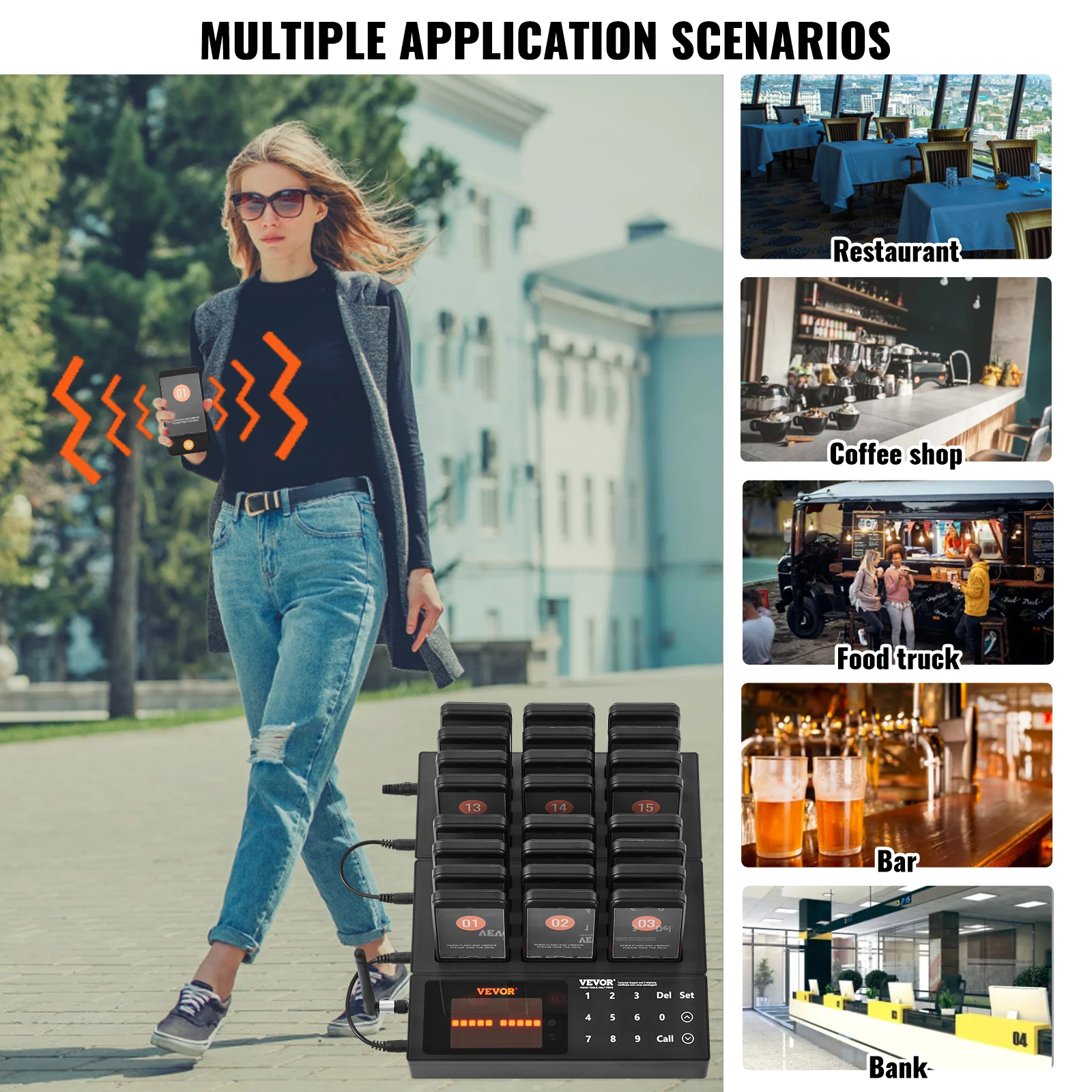VEVOR 24 Buzzers Restaurant Pager System Touch Panel Wireless Calling System for Coffee Shop Restaurant Guest Queue Pager Wireless Calling System Wireless Quiz Buzzer System