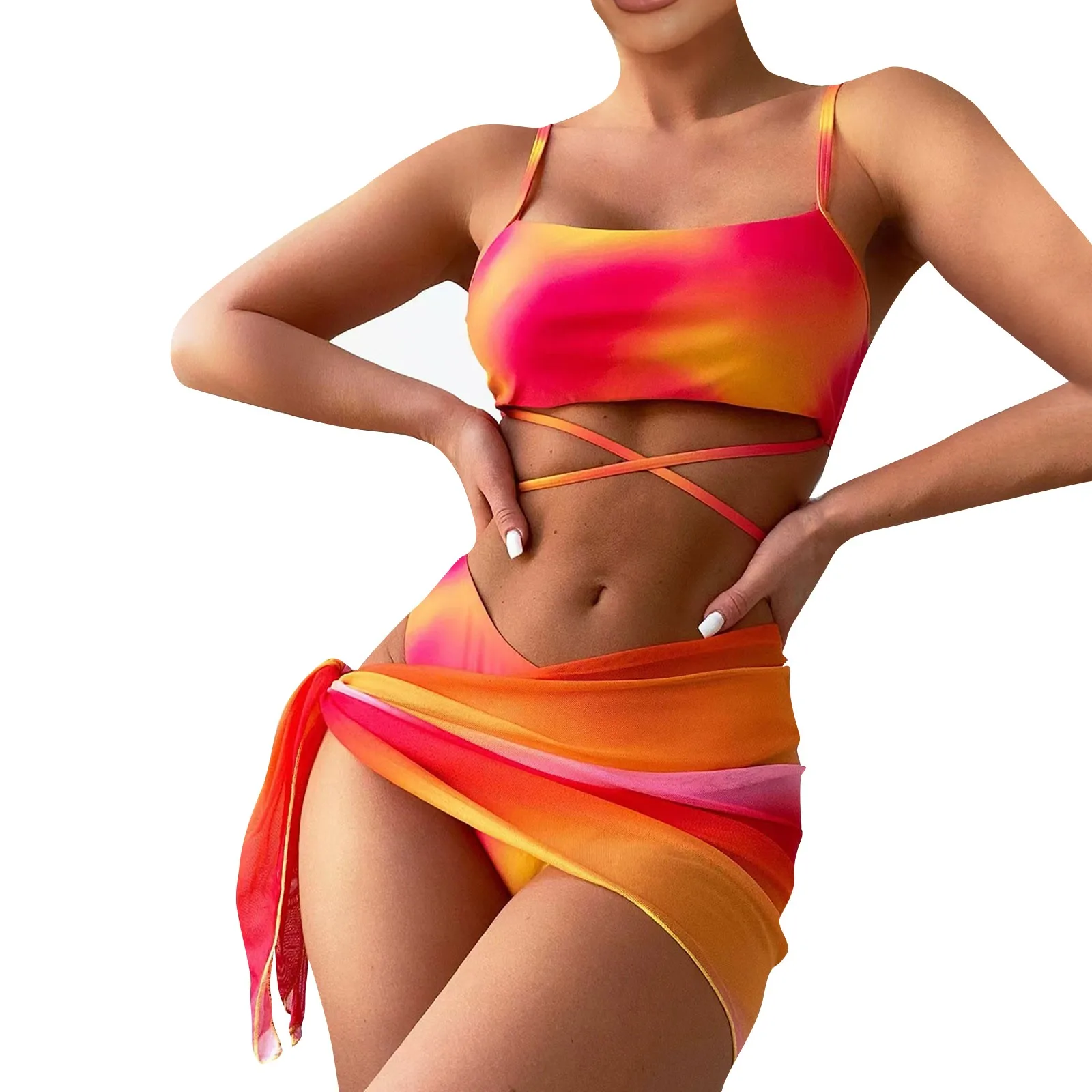 

3 Piece Bikini Women Swimsuit 2024 Female Swimwear Beachwear Gradient Swimming Suit Bathing Suit Bikini Set Skirt Biquini