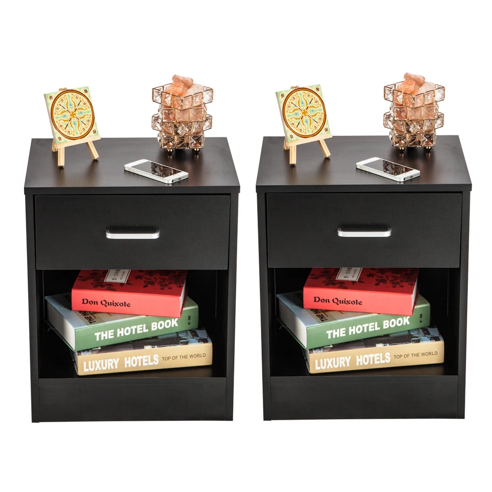 

2pcs Night Stands with Drawer Black