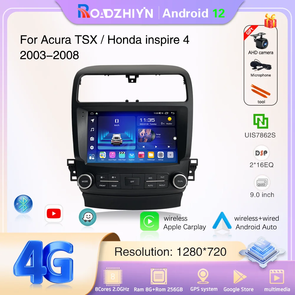 

9.0 " Car Radio Multimedia Video Player For Acura TSX Honda inspire 4 2003 - 2008 GPS Navigation Android12 Carplay 360Camera 4G