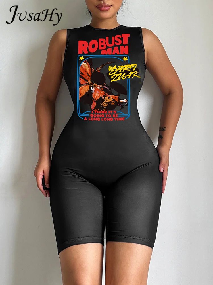 

JusaHy Women New Y2K Printed Basics Simple High Elastic Skinny Yoga Running Fitness Halter Bodysuit Backless Chic Tights 2023
