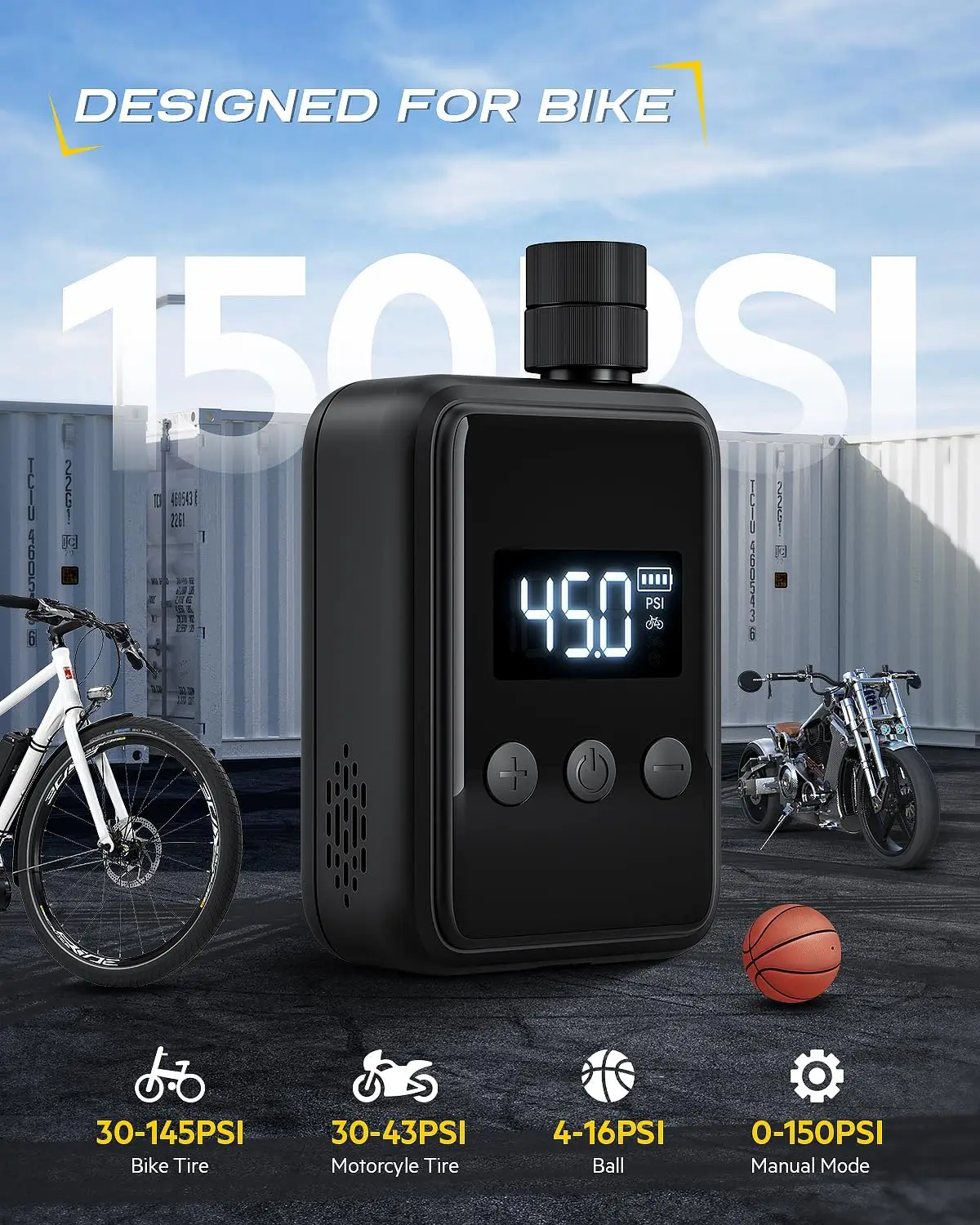 Bike Pump Rechargeable Mini 150PSI Portable Air Pump With