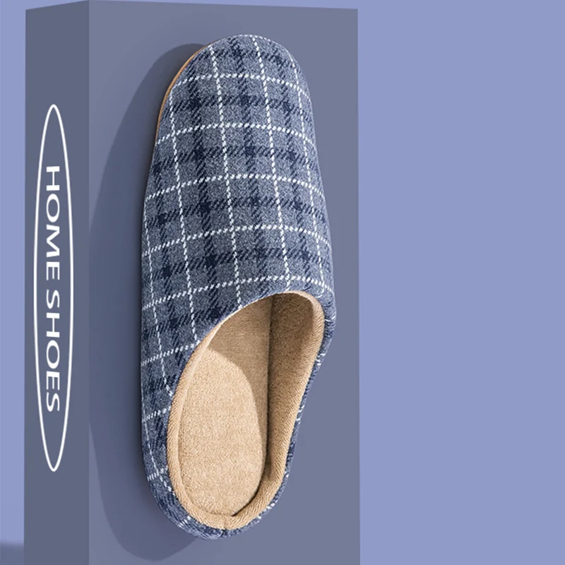 Men's Spring And Autumn Home Mute Slippers Plaid Design Bedroom Wood Floor Comfortable Soft Bottom Non-slip Mute Couple Style - 2