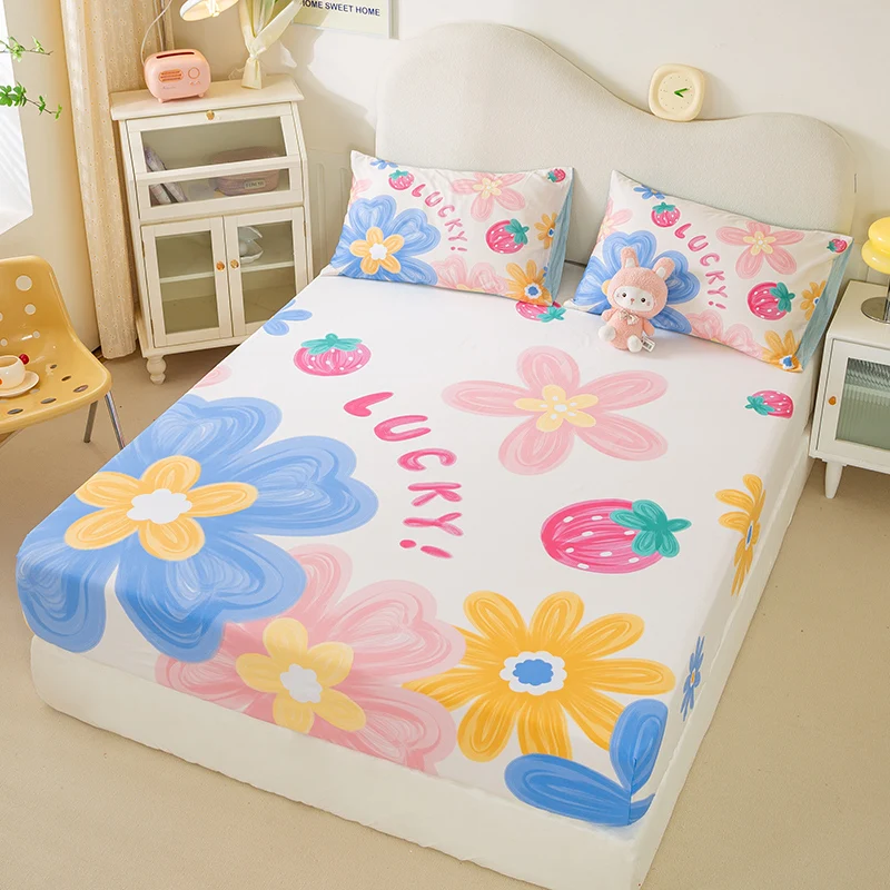 QianTingNew Product 1pcs 100%Cotton Printed Fitted Sheet Mattress Cover Four Corners With Elastic Band Bed Sheet(no pillowcases) 2