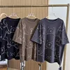 Oversized 300 pounds fat people wear summer rhinestone diamonds covered with bear fashion loose women's short-sleeved T-shirt