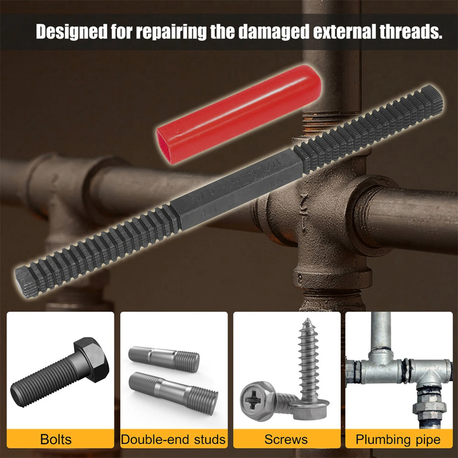 Portable Multipurpose High Hardness Thread Restorer and Repair File for Bolts, Screws, and Pipes