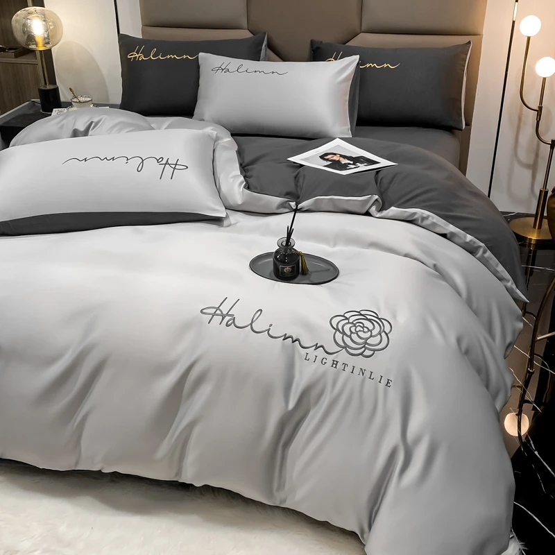 Luxury Floral Embroidered Bedding Sets Modern Comfortable Duvet Cover Comforters Covers with Pillowcase for Hotel Bedroom Decor 3