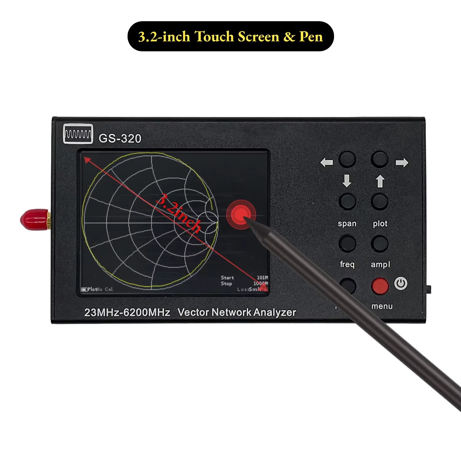 SA6 GS320 23-6200MHZ Handheld Vector Network Analyzer 10KHz Frequency Resolution PC Software Control 3.2"Touchscreen