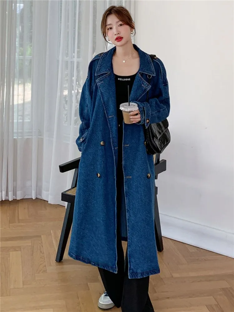 Women Ripped Distressed Denim Jean Long Jacket Long Sleeve Loose Trench Coat  ~ | eBay