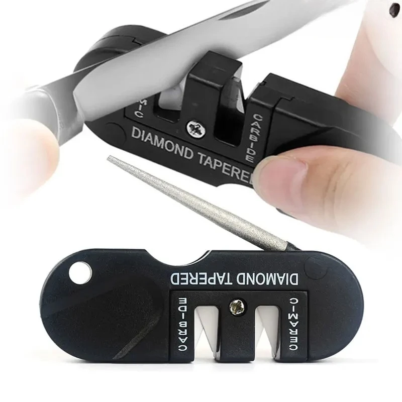 Knife Sharpener Multifunction Pocket Knife Sharpener 4 In 1 Foldable Sharpening Stone with 3 Stages Ceramic & Carbide & Diamond Tapered
