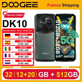 DOOGEE DK10 5G Smartphone 32GB(12+20) RAM 512GB ROM 120W 5150mAh 50W Ricarica wireless 6.67" AMOLED 50MP NFC Telefono cellulare