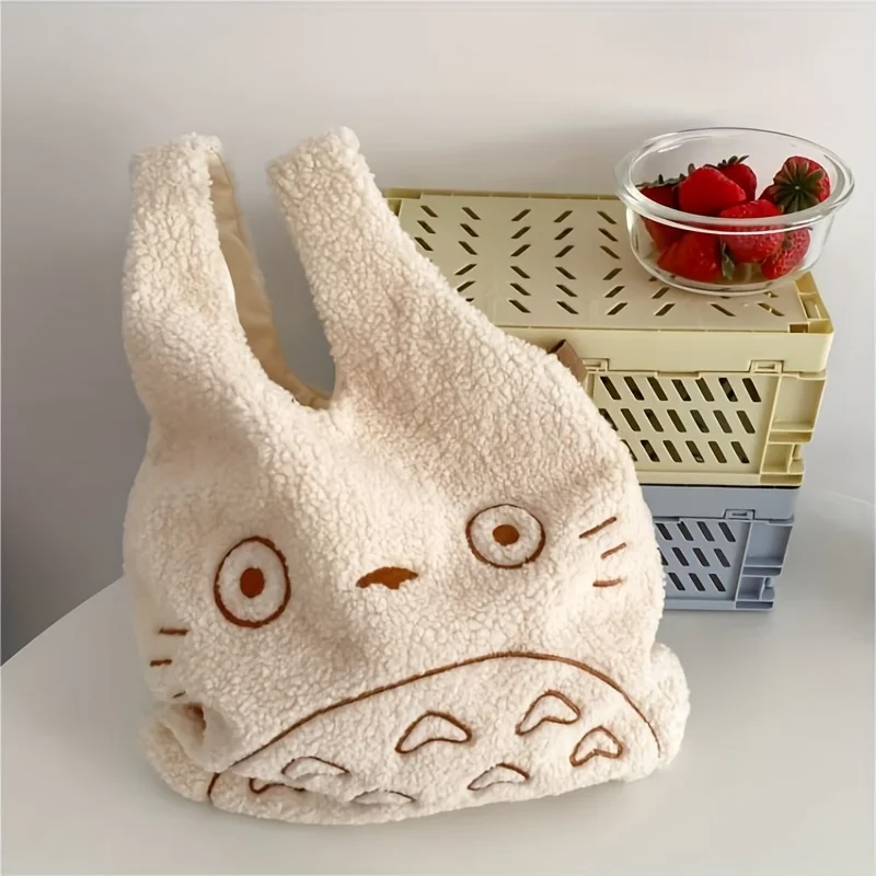 Women Fluffy Corduroy Kawaii Handbag Woman Outdoor Lunch Bag for School Office Picnic No-closure Handbag