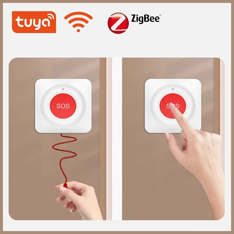 Medical Alert Button Emergency Alarm Button Tuya WiFi/Zigbee Smart SOS Button Wireless Caregiver Pager Phone Alert Transmitter Emergency Call Button for Kid Elderly Patient