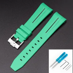Waterproof TPU Rubber Watch Strap with Curved End for Ocean Series Watches, 22mm (Green black)