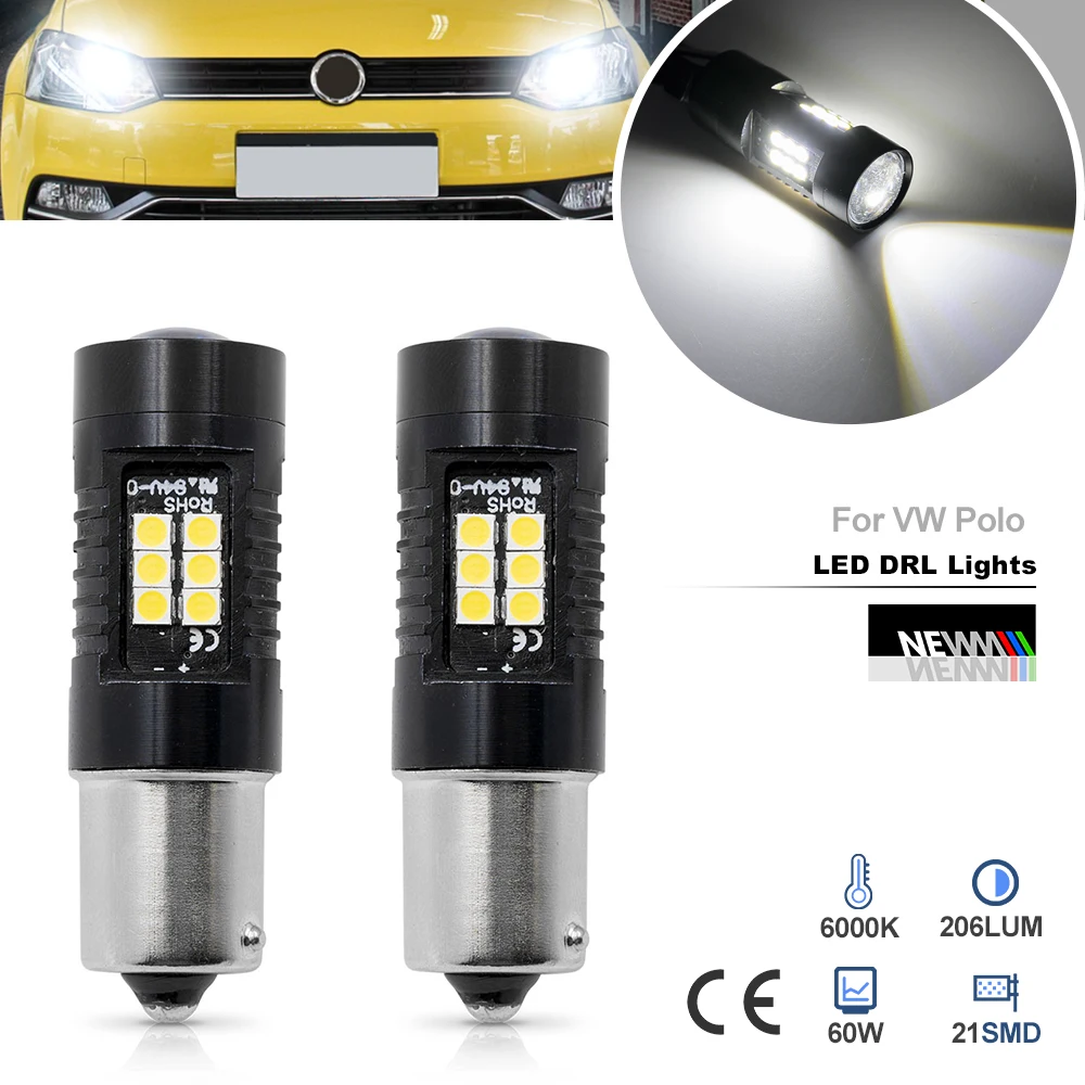 

Светодиодные лампы для дневных ходовых огней VW Polo MK5 Gti hat6r 2009-2014 BA15S 1156 P21W, без Hyper Flash Canbus DLRs, фары