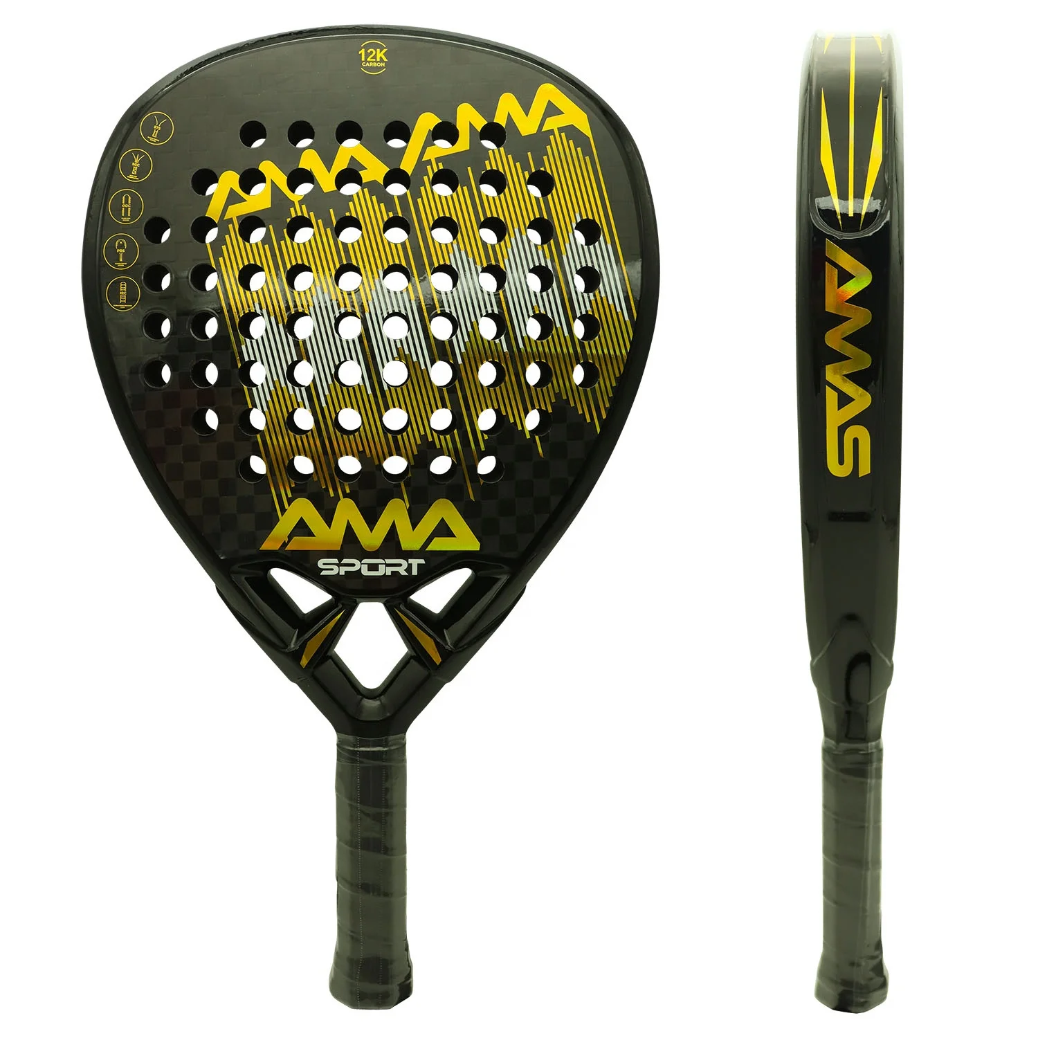 AMA SPORT Padel Racket Top Ranked Quality Diamond Shape High Balance Tennis Racquet 12K Carbon Fiber Professional Palas De Padel