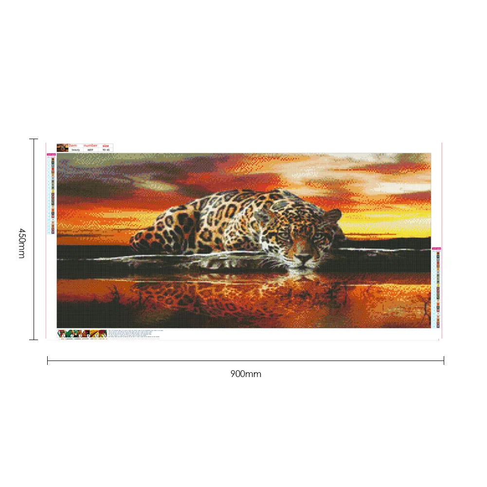 Tiger 5D DIY Full Drill Round Diamond Painting Kit for Home Wall Decor 90x45cm