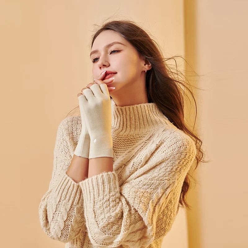 Winter Warm Gloves Half Finger Knitted Thermal Cycling Gloves Wrist Cover Touchscreen Running Biking Driving Stretchy Gloves