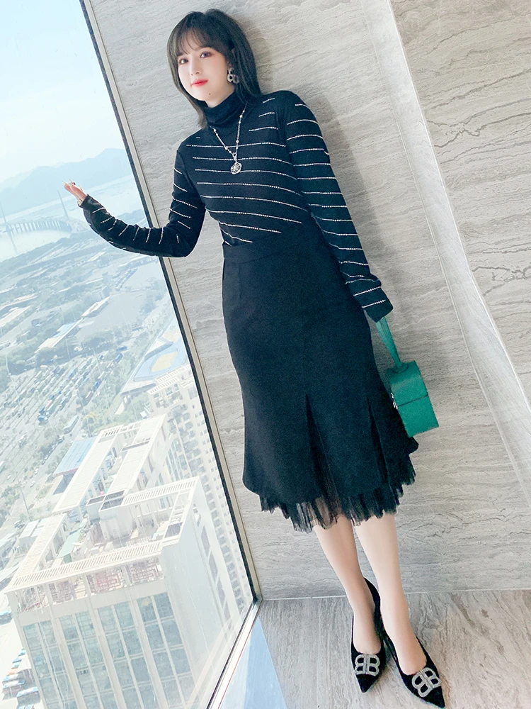 long skirts High quality Skirt only Tall waist splicing gauze fishtail skirt skirt is placed the new early in the spring of 2022 a line skirt