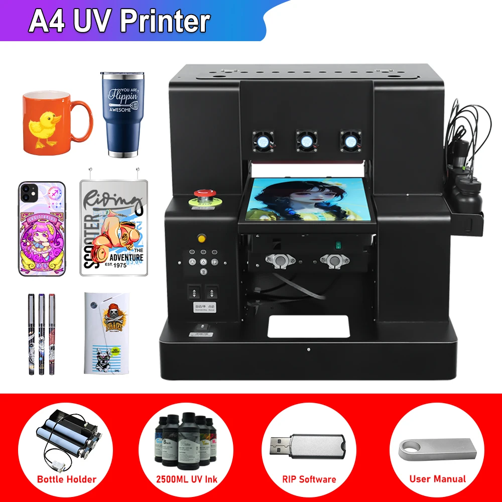 Stampante Flatbed Uv A4 Per Stampante Uv Epson Xp600 A4 Impresora Uv Per Custodia Per Telefono Bottiglia Macchina Da Stampa Uv Acrilica In Metallo A4