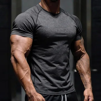 T-shirt sportiva da corsa da uomo, comoda e traspirante per l'estate, vestibilità slim, fitness, allenamento, casual, tinta unita