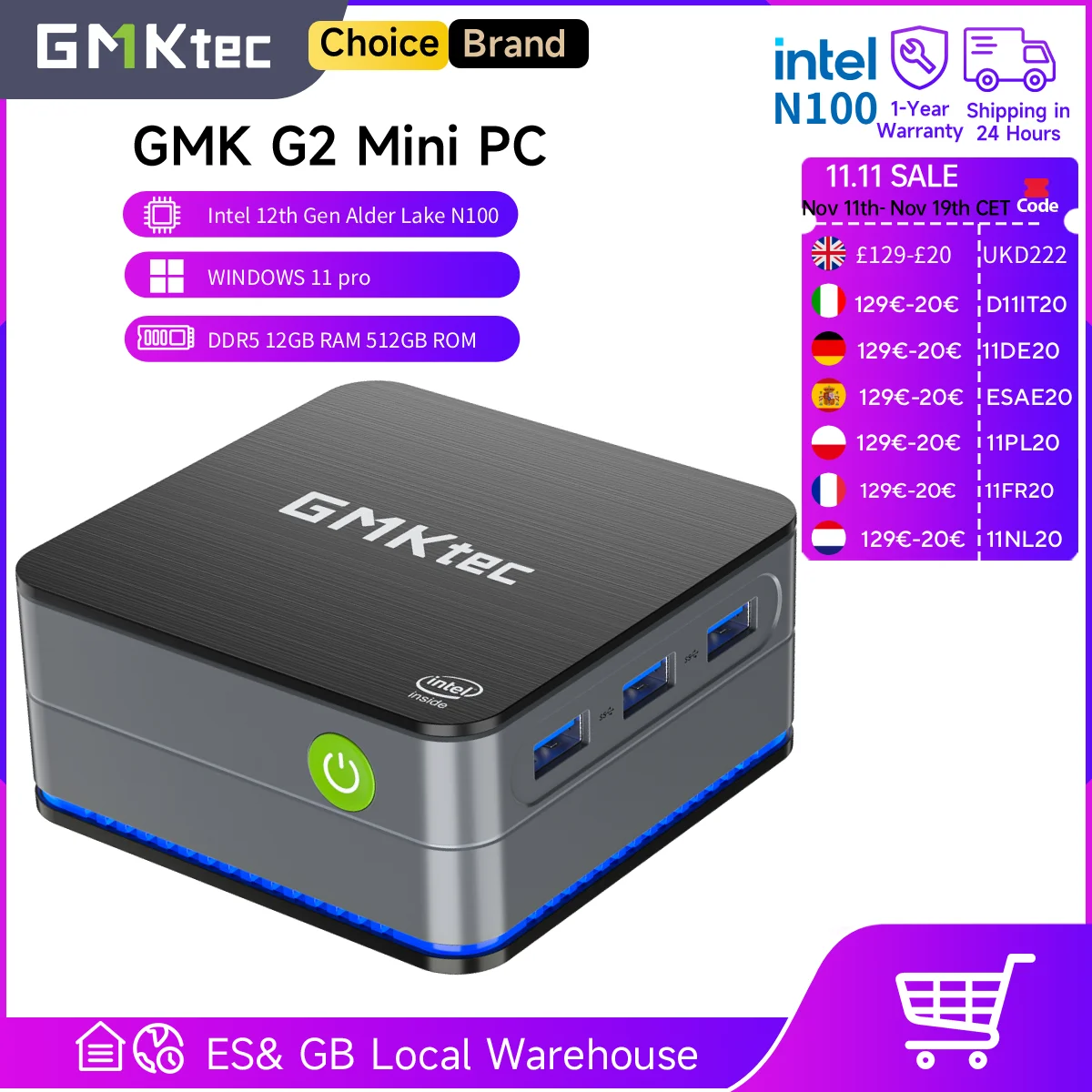 GMKtec G2 Mini PC Windows 11 Pro Intel 12th Gen Alder Lake N100
