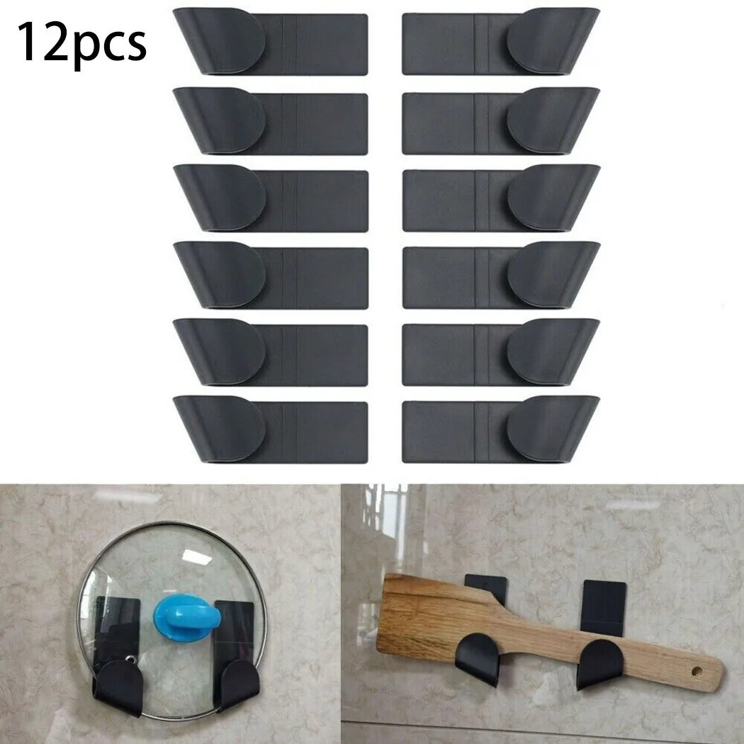 

12pcs Pot Lid Holder Wall-Mounted Hanging Rack Spoon Pan Cover Holder Hanging Rack Kitchen Storage Organizer Shelf