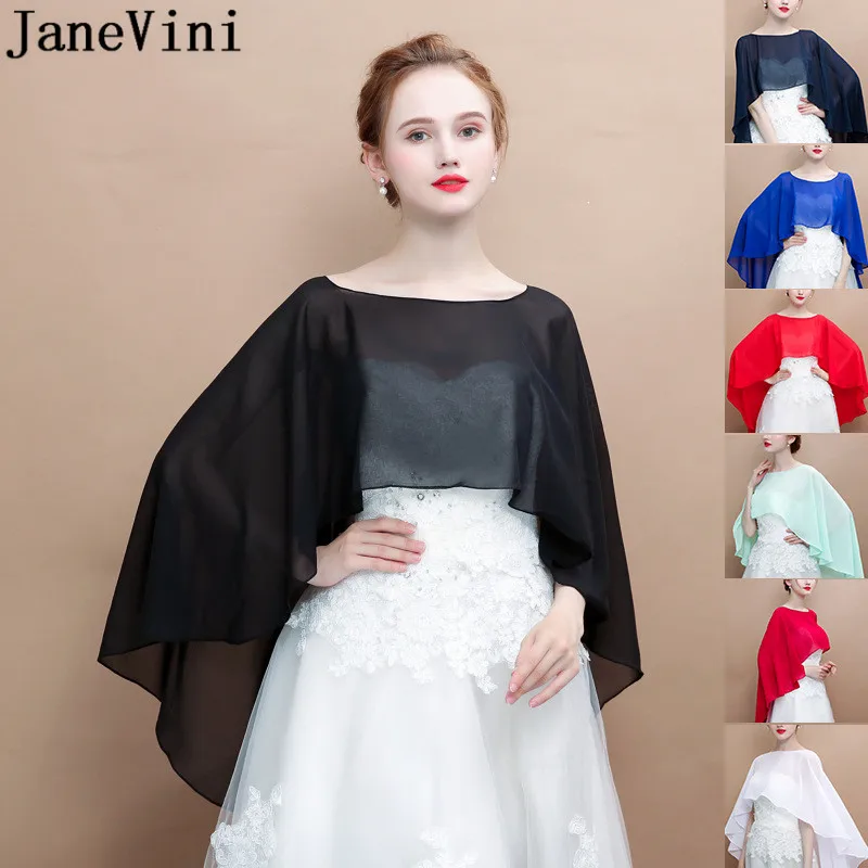 

JaneVini New High Low Bridal Bolero Soft Chiffon Shrugs Shawls Wraps Solid Women's Cape Cloak for Evening Dress Bolerko Damskie
