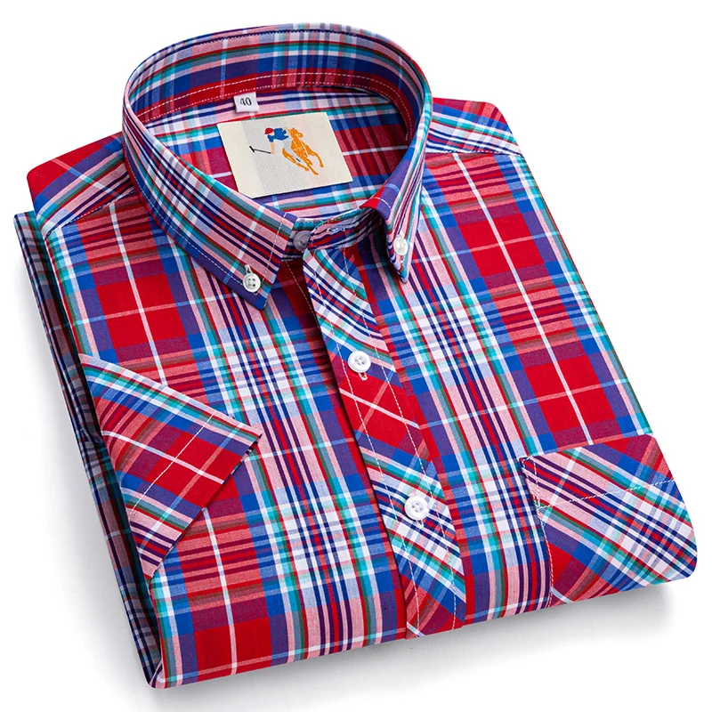 New in shirt plus size 8xl Fashion korean cotton short sleeve shirts for men slim fit formal shirt plaid hawaiian clothes