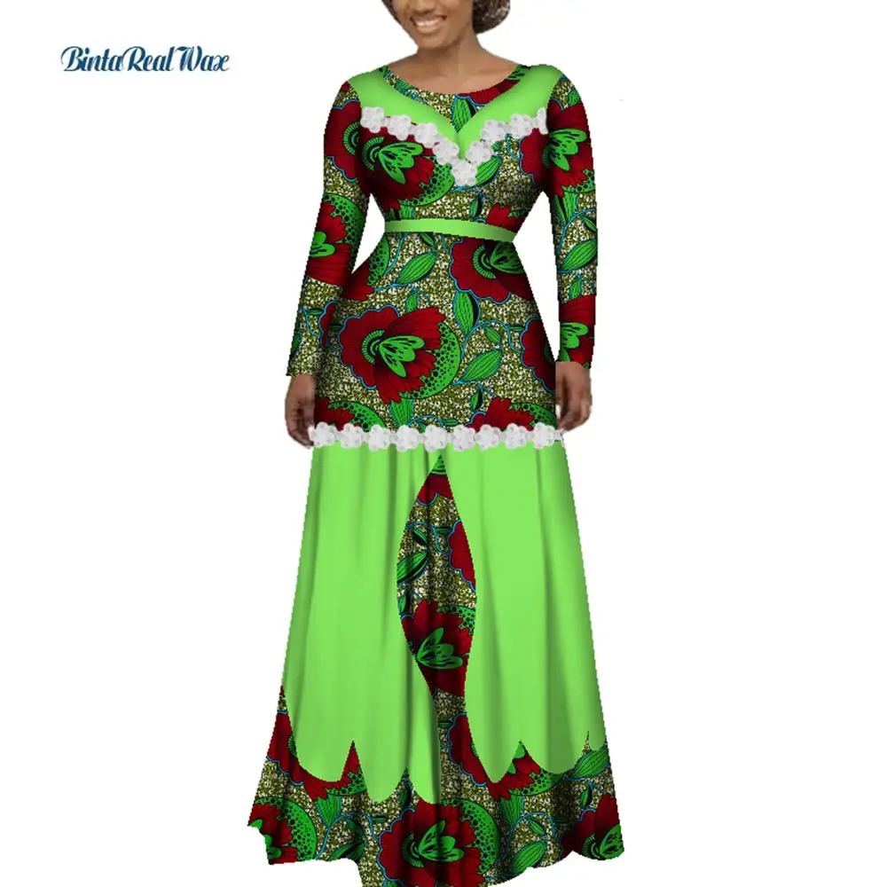 

Bazin Riche Women African Clothing Flower Edge Applique Long Dress Party Vestidos Dashiki African Print Dresses for Women WY3541