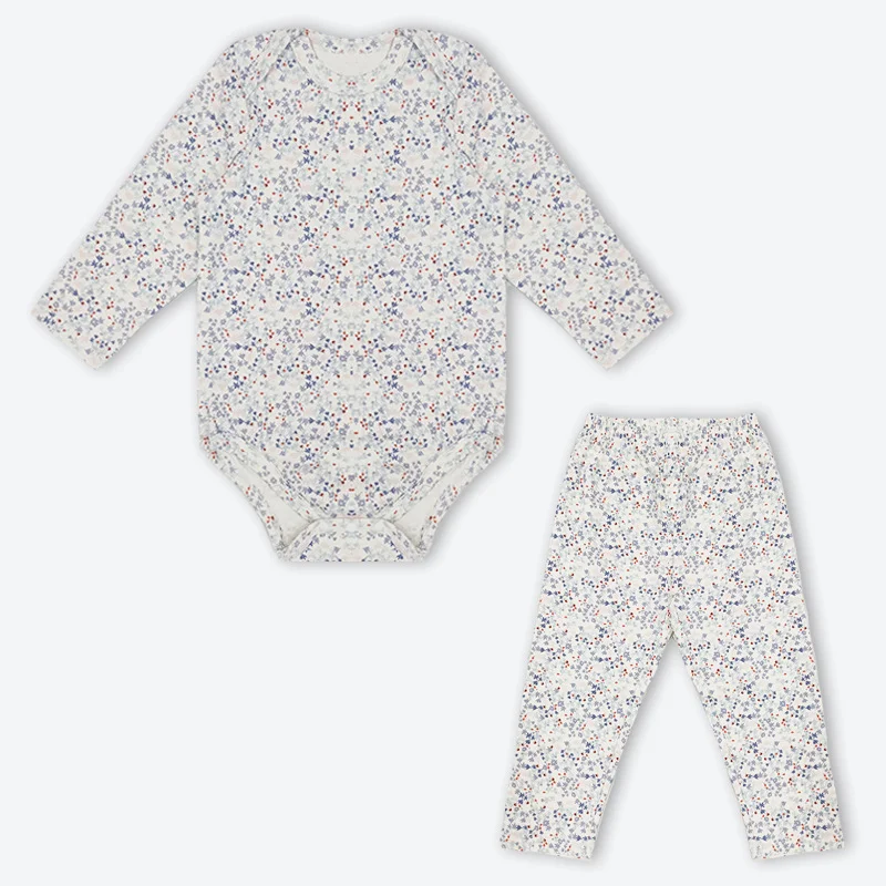 New Spring Baby Boy Girl Pajamas Cute Print O-neck Full Sleeve Bodysuit+Elastic Waist Pants Newborn Home Wear Nightgown E22048