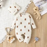 【Gift Hat】Set Baby Unisex Boy Girl Newborn Onesies Romper 0-18 Months Toddler Clothing Infant Long Sleeve Cartoon Bear Jumpsuit 2