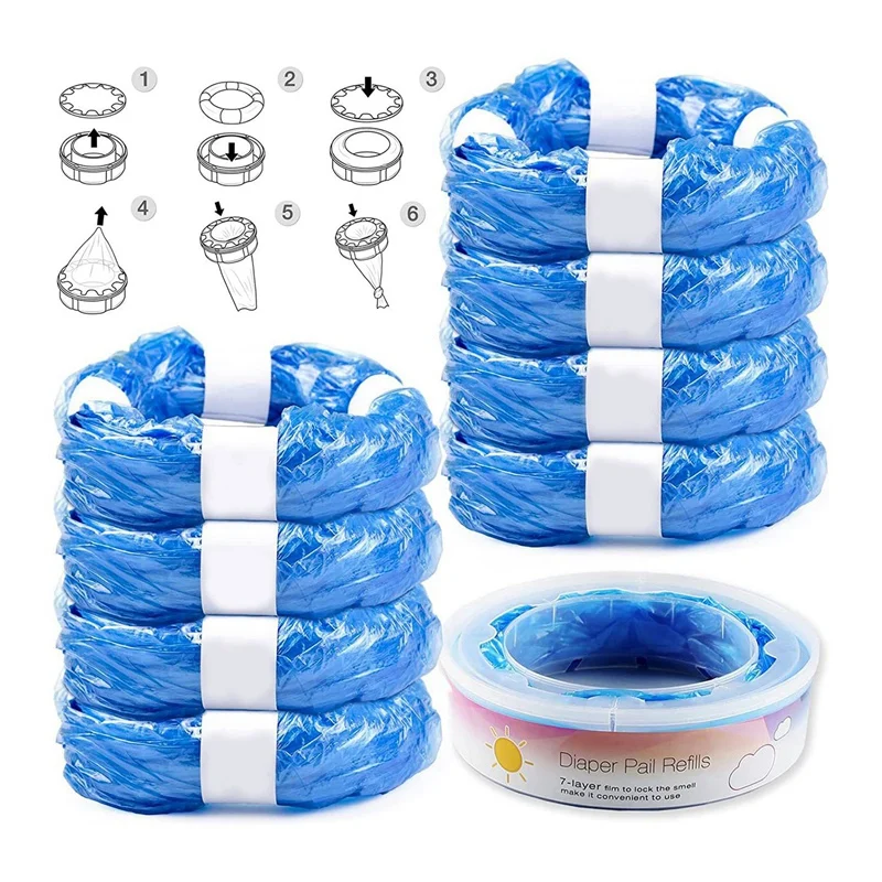 6Pcs Diaper Pail Refills Bags Compatible With Diaper Angelcare Diaper Pails Refills For Havens Hospitals Living Rooms Blue images - 6