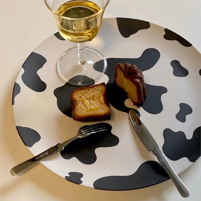 Round Dinner Plate Korean Style Salad Dessert Bread Plates Bamboo Fiber Fruit Tray Snack Dish Tableware for Home Kitchen Cafe