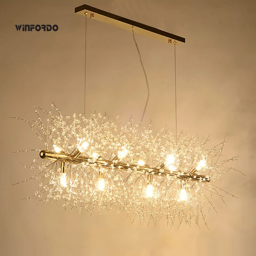Modern Crystal LED G9 Dandelion Chandelier Lighting Pendant Lamp For Dining Room / Restaurants / Shops Winfordo WF-P92L chandelier crystal drops