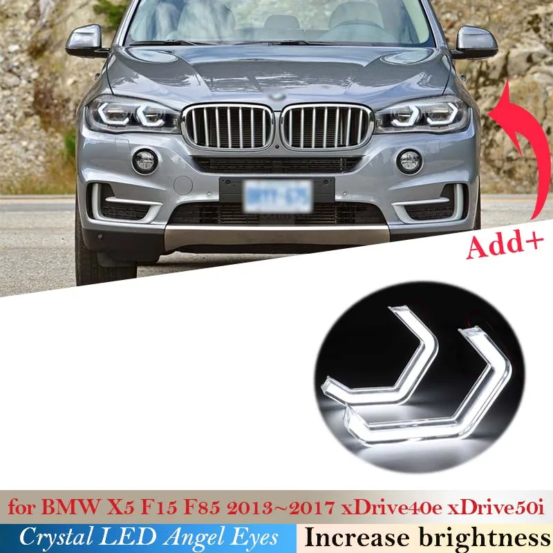 

Кристальный дневной свет для BMW X5 F15 F85 2013 ~ 2017 xDrive40e, сверхъяркая концепция M4, знакованный стиль, светодиодсветодиодный глаза ангела, кольца с ореолом