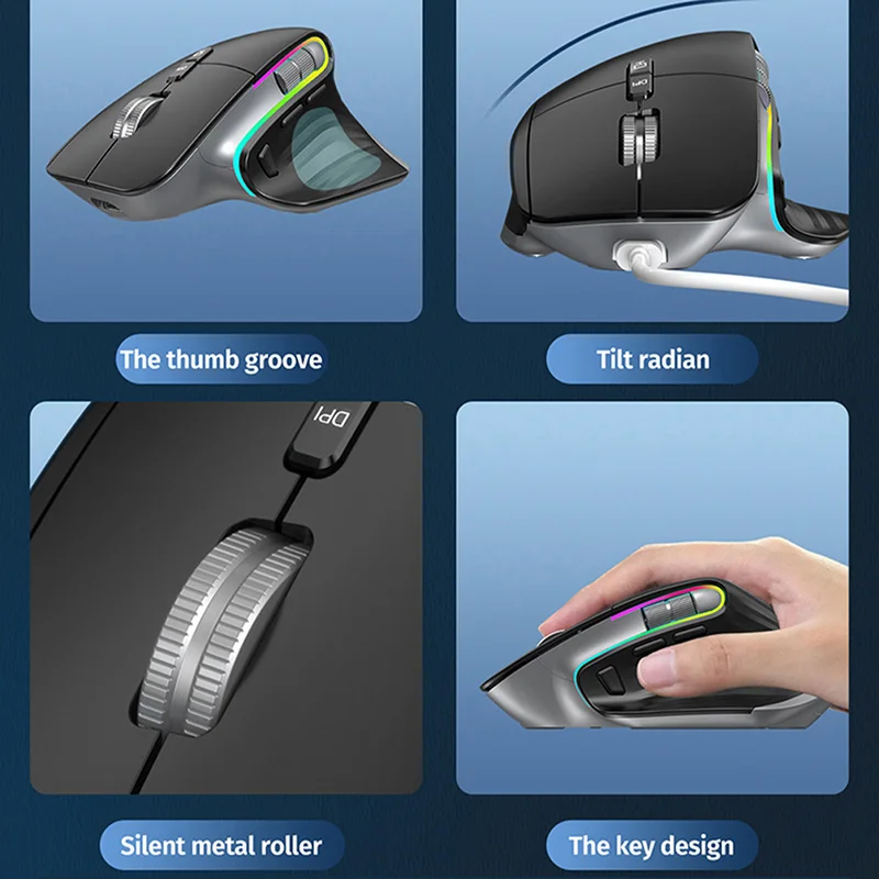 Missgoal Rgb Mouse sem Fio 2.4g Bluetooth Programação Ergonômico Gaming Mouse 4000 Dpi Recarregável Silencioso Mouse para Computador Portátil - Imagem 4